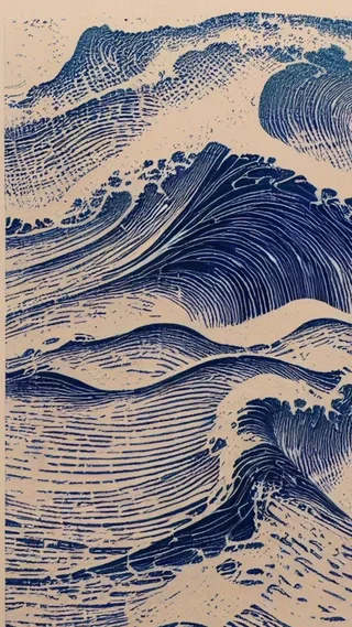 A print of curling blue waves.